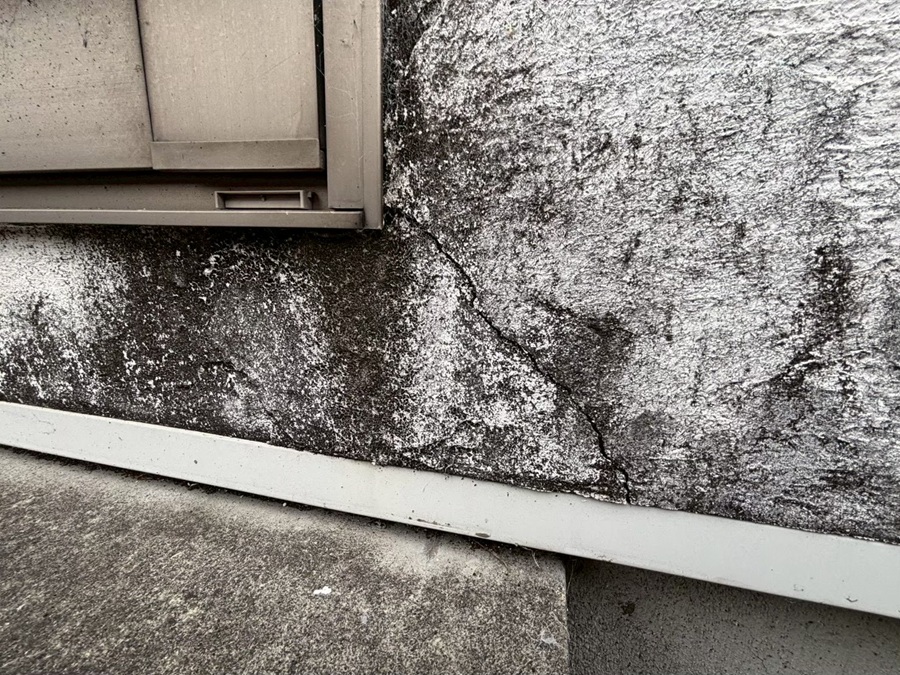 桑名市で漆喰外壁がひび割れている様子